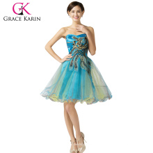 Grace Karin Strapless Dark Turquoise Short Tulle Peacock Homecoming Dress CL007541-6